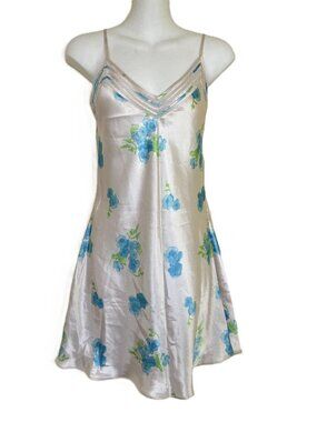 Secret Treasures Satin Slip Mini Dress Blue Floral Vintage 90s Women's Small